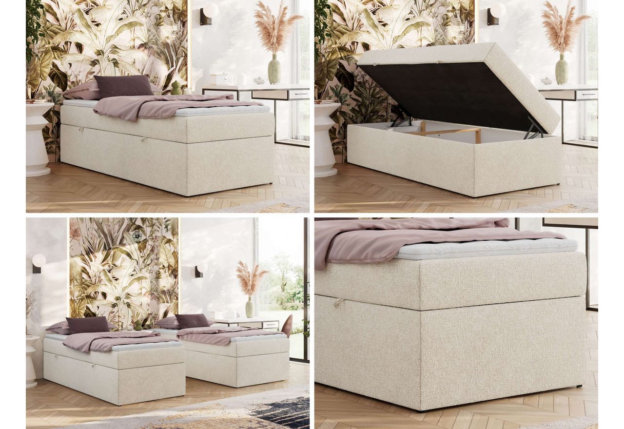 Łóżko kontynentalne ZERO 90x200 - H4 - kremowy, struktura - topper T25