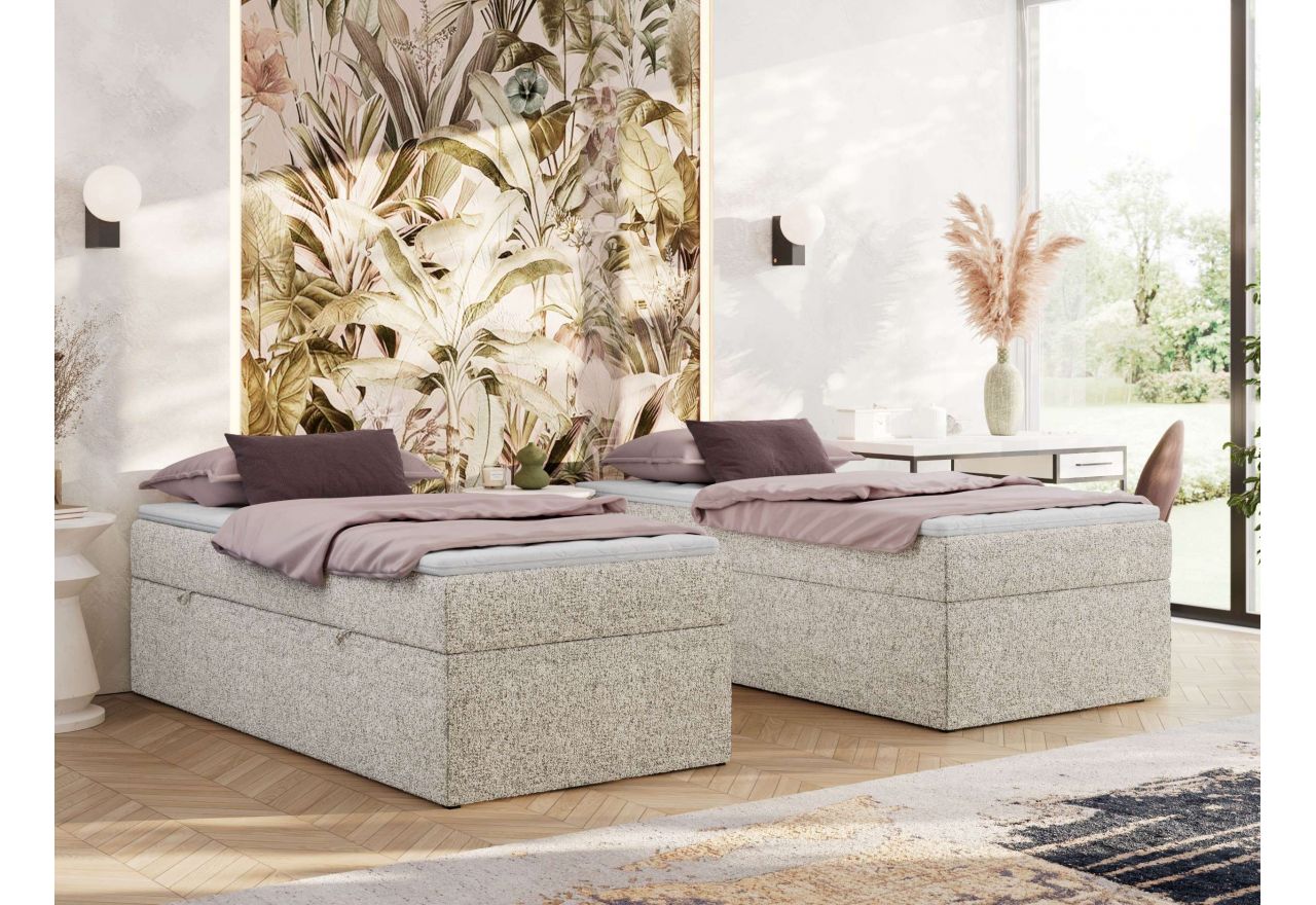 Łóżko kontynentalne ZERO 90x200 - H4 - beżowy, struktura - topper T25