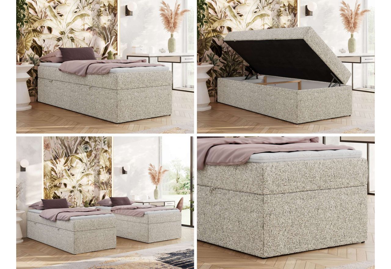 Łóżko kontynentalne ZERO 90x200 - H4 - beżowy, struktura - topper T25