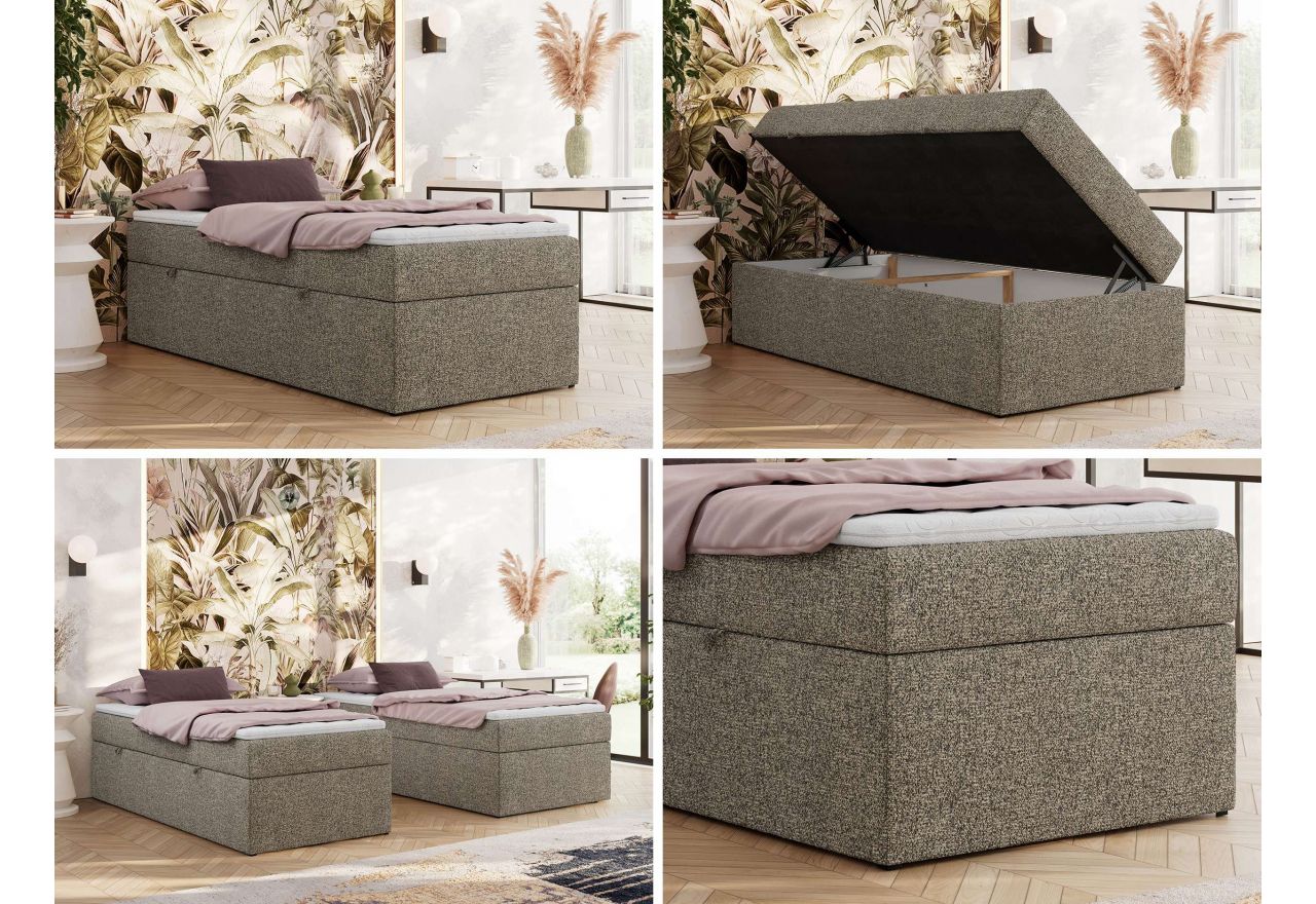 Łóżko kontynentalne ZERO 90x200 - H4 - szary, struktura - topper T25