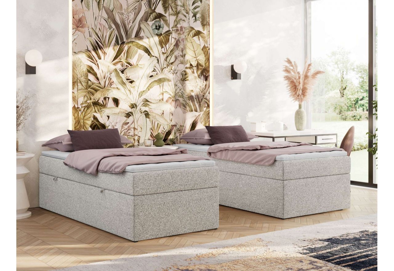 Łóżko kontynentalne ZERO 90x200 - H4 - jasnoszary, struktura - topper T25