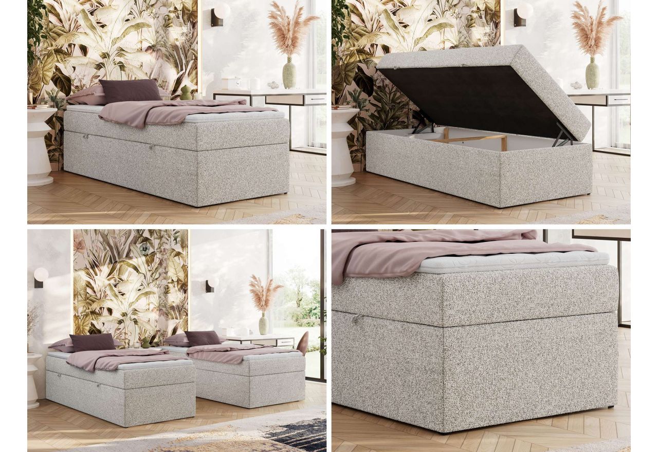 Łóżko kontynentalne ZERO 90x200 - H4 - jasnoszary, struktura - topper T25