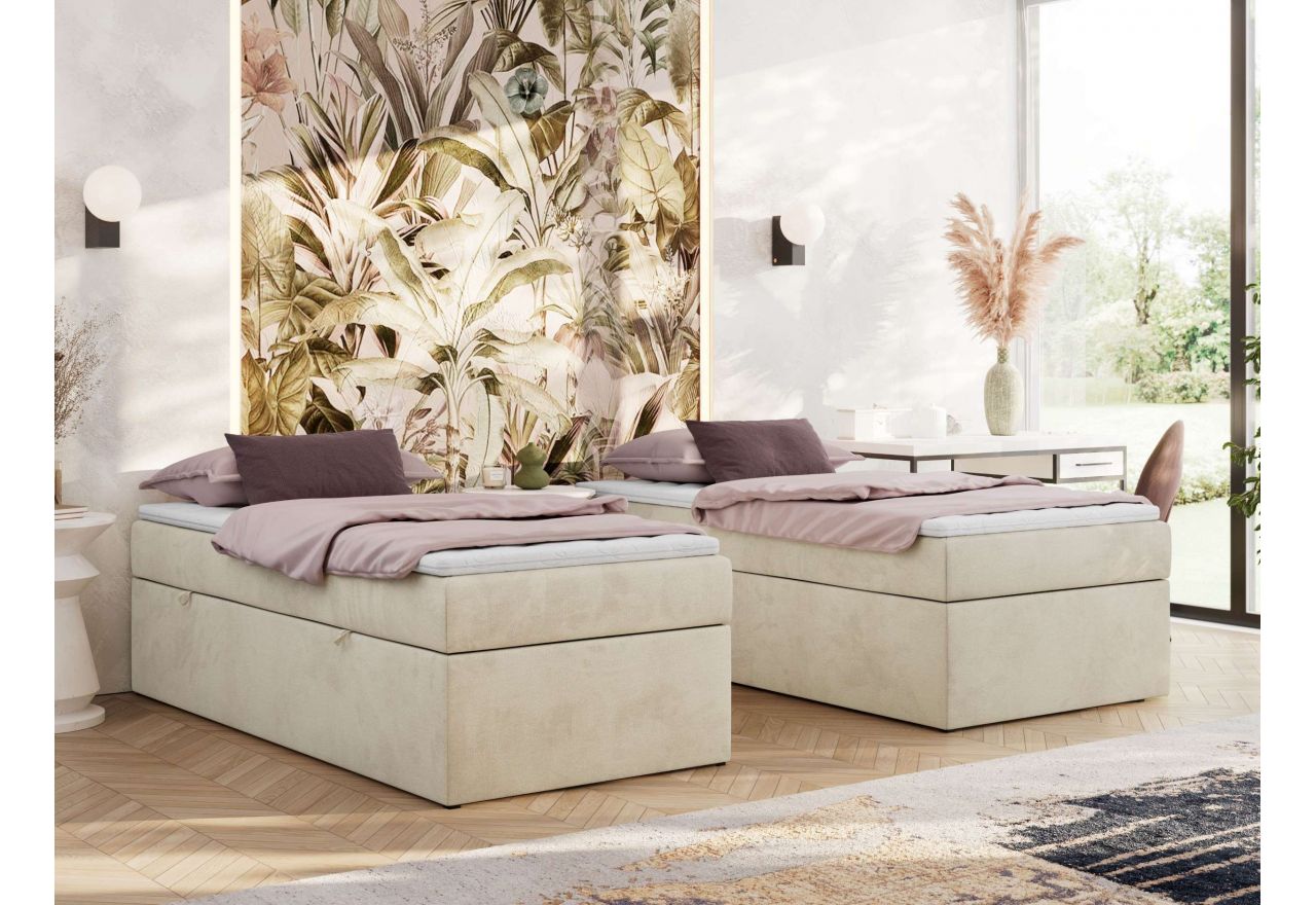 Łóżko kontynentalne ZERO 90x200 - H3 - beżowy, welwet - topper Visco