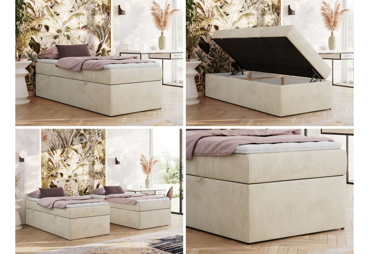 Łóżko kontynentalne ZERO 90x200 - H3 - beżowy, welwet - topper Visco