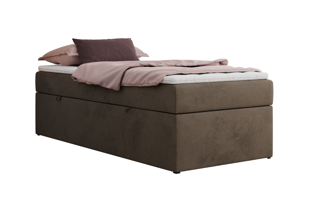 Łóżko kontynentalne ZERO 90x200 - H3 - brązowy, welwet - topper Visco