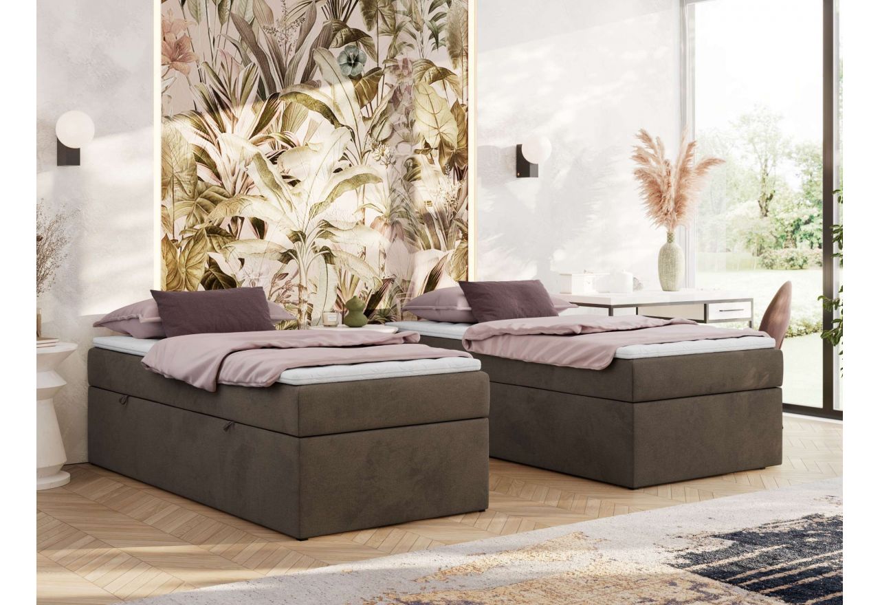 Łóżko kontynentalne ZERO 90x200 - H3 - brązowy, welwet - topper Visco