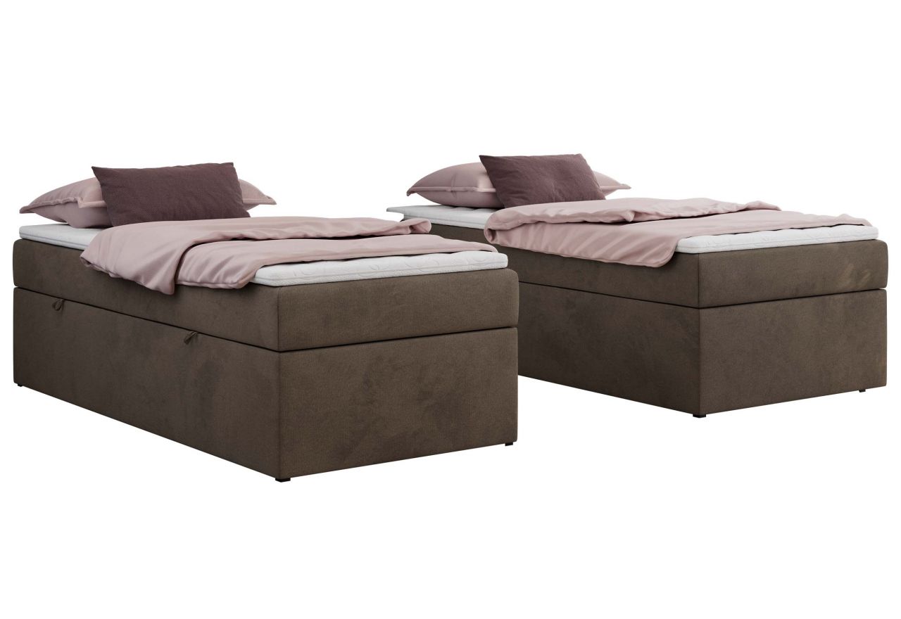 Łóżko kontynentalne ZERO 90x200 - H3 - brązowy, welwet - topper Visco