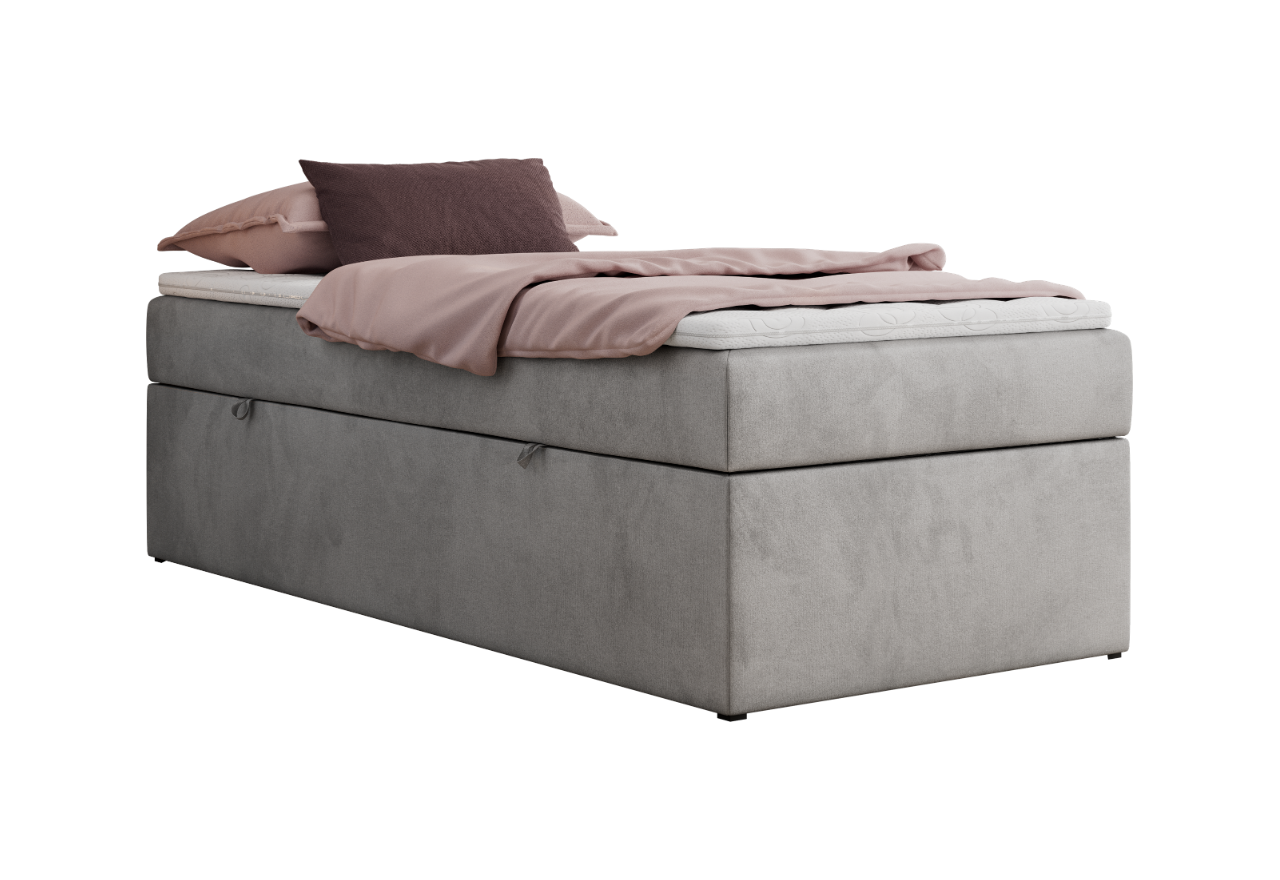 Łóżko kontynentalne ZERO 90x200 - H3 - jasnoszary, welwet - topper Visco