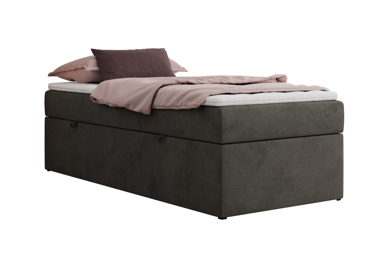 Łóżko kontynentalne ZERO 90x200 - H3 - ciemnoszary, welwet - topper Visco