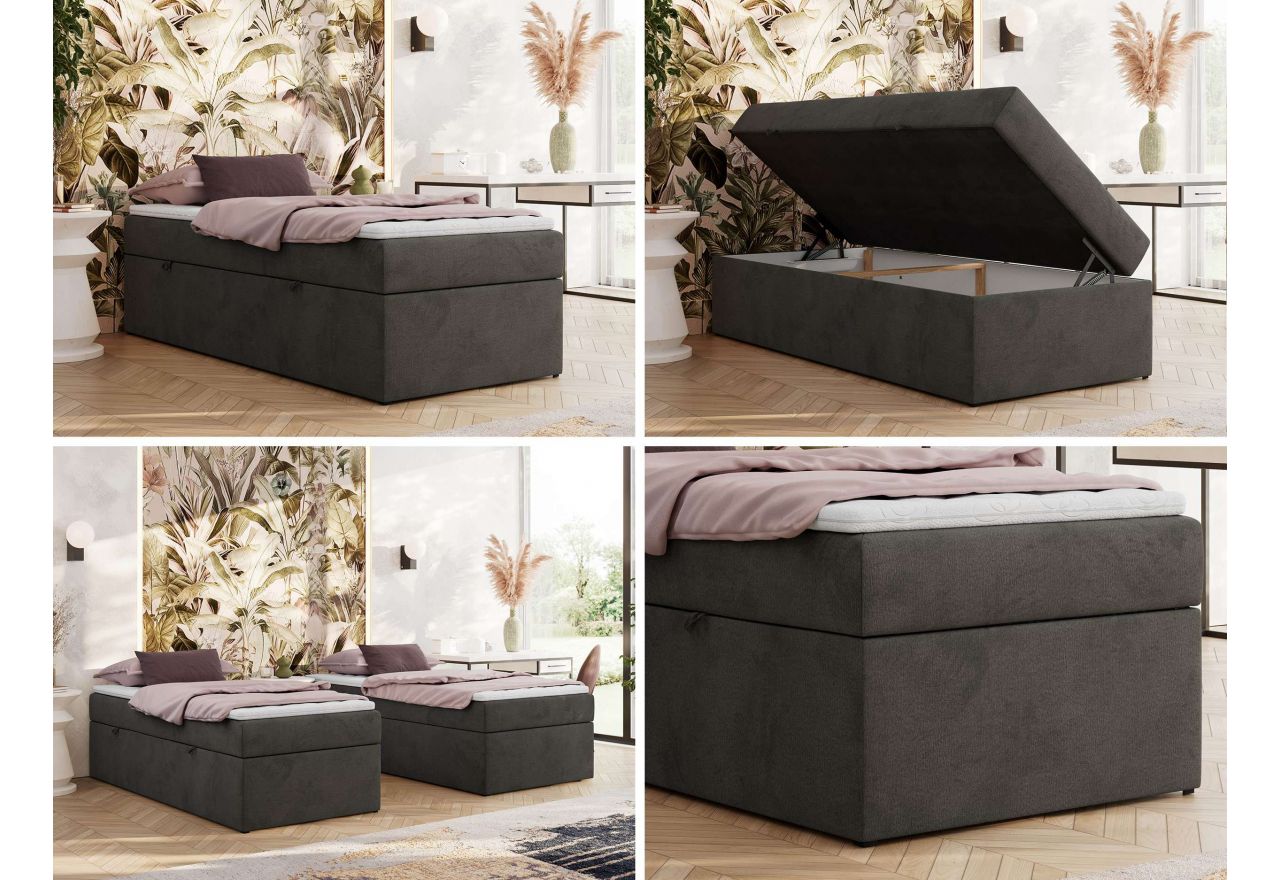 Łóżko kontynentalne ZERO 90x200 - H3 - ciemnoszary, welwet - topper Visco