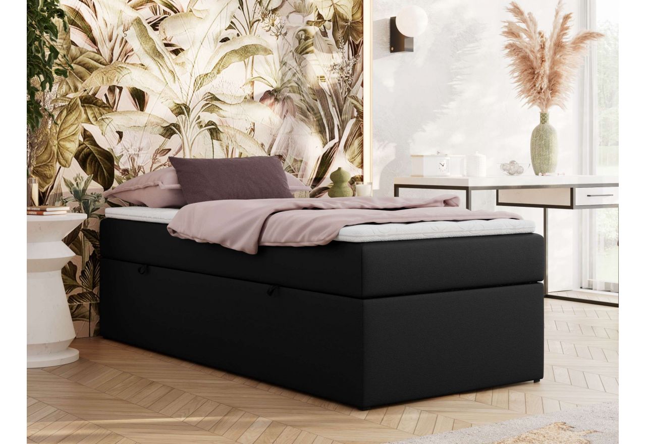 Łóżko kontynentalne ZERO 90x200 - H3 - czarny, ekoskóra - topper Visco