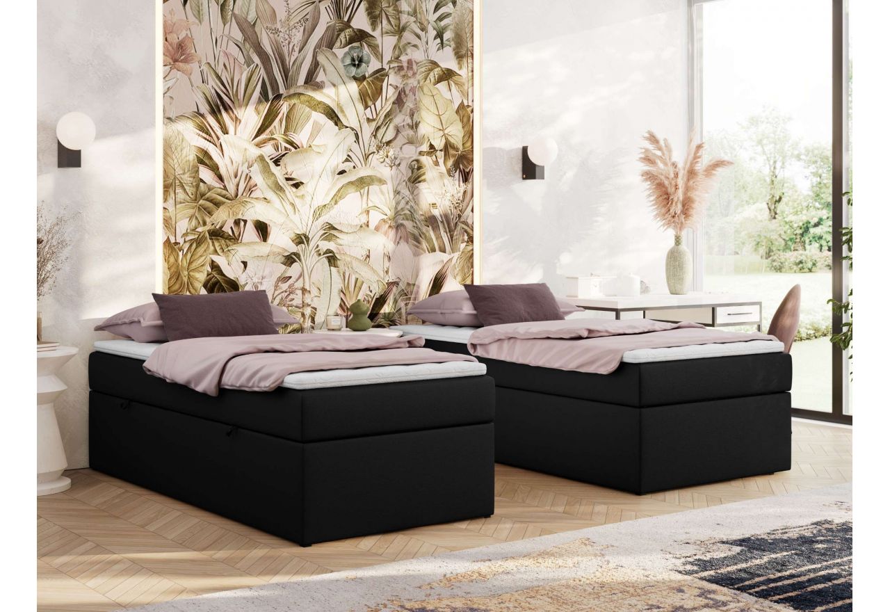 Łóżko kontynentalne ZERO 90x200 - H3 - czarny, ekoskóra - topper Visco