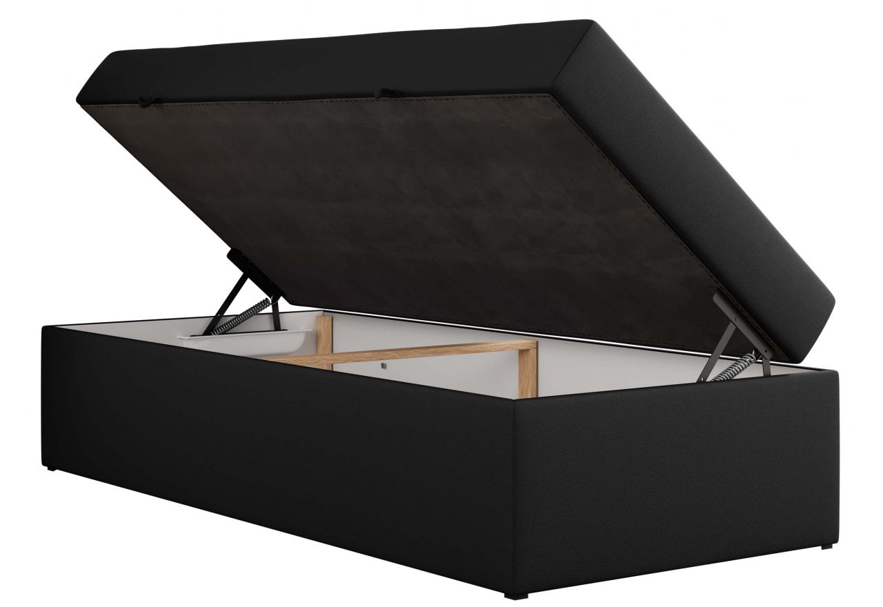 Łóżko kontynentalne ZERO 90x200 - H3 - czarny, ekoskóra - topper Visco