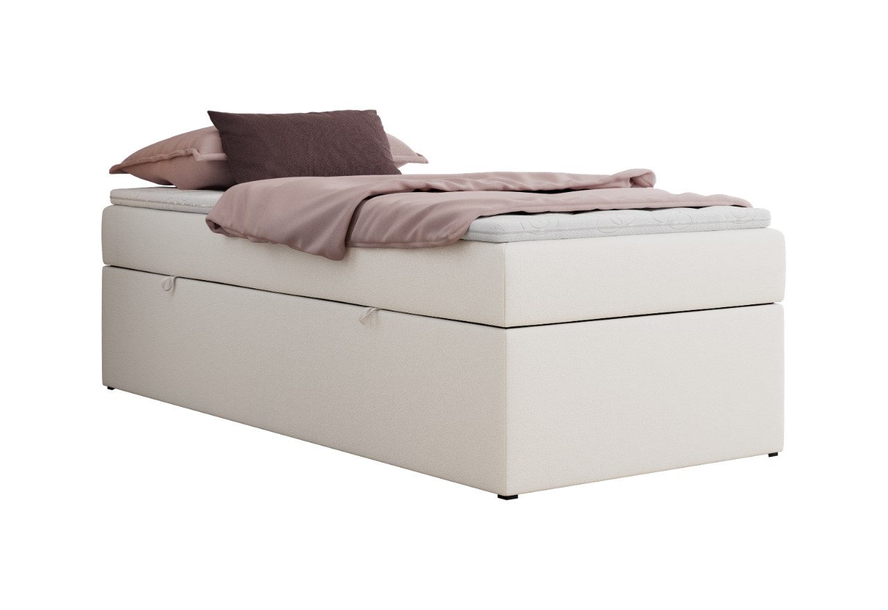 Łóżko kontynentalne ZERO 90x200 - H3 - biały, ekoskóra - topper Visco