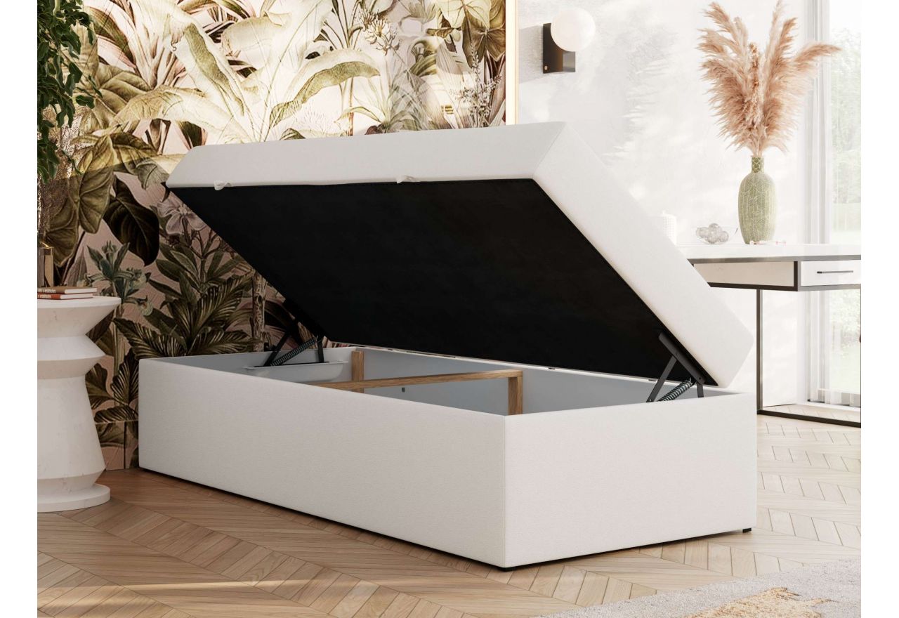 Łóżko kontynentalne ZERO 90x200 - H3 - biały, ekoskóra - topper Visco