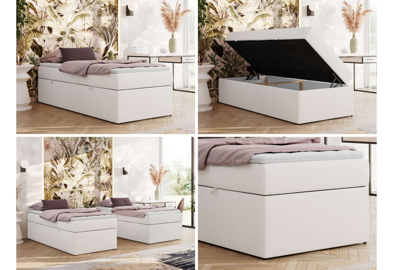 Łóżko kontynentalne ZERO 90x200 - H3 - biały, ekoskóra - topper Visco