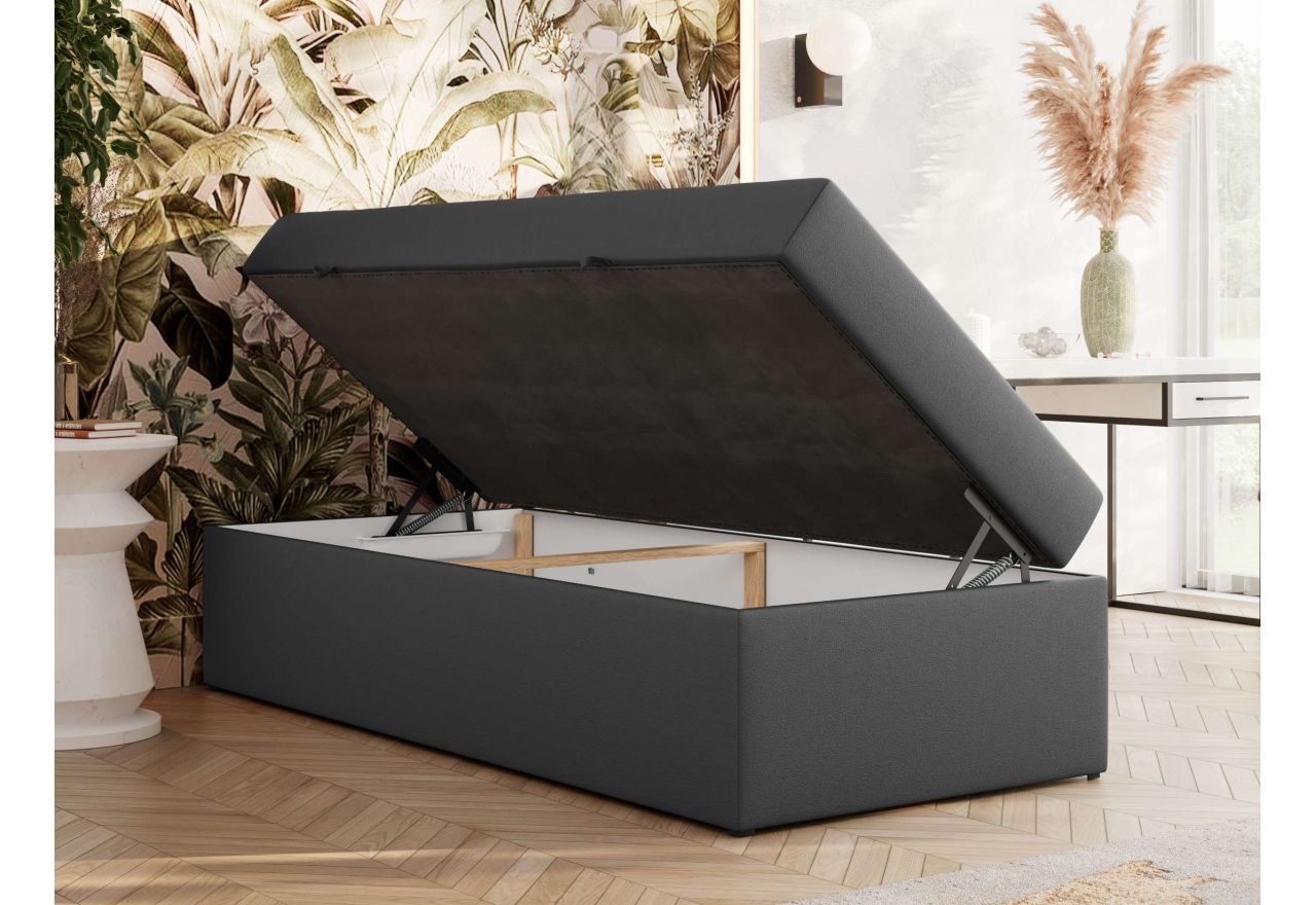 Łóżko kontynentalne ZERO 90x200 - H3 - szary, ekoskóra - topper Visco