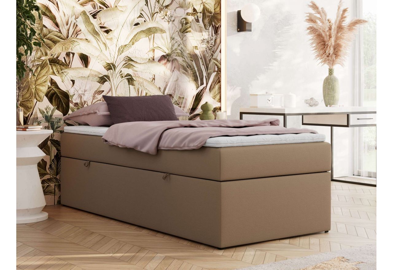 Łóżko kontynentalne ZERO 90x200 - H3 - brązowy, ekoskóra - topper Visco