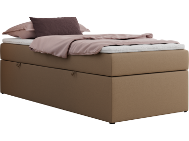 Łóżko kontynentalne ZERO 90x200 - H3 - brązowy, ekoskóra - topper Visco