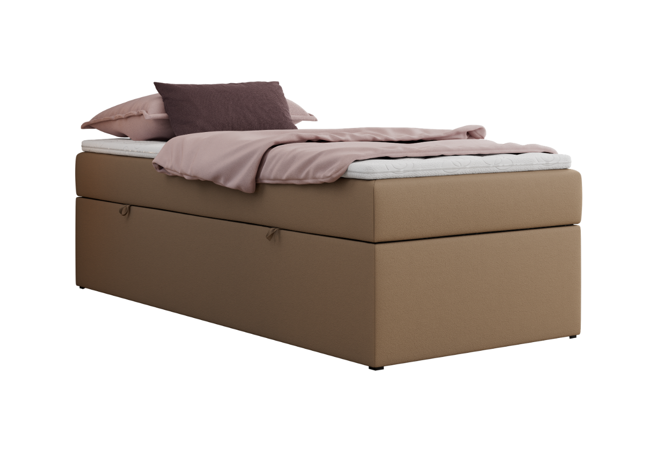 Łóżko kontynentalne ZERO 90x200 - H3 - brązowy, ekoskóra - topper Visco