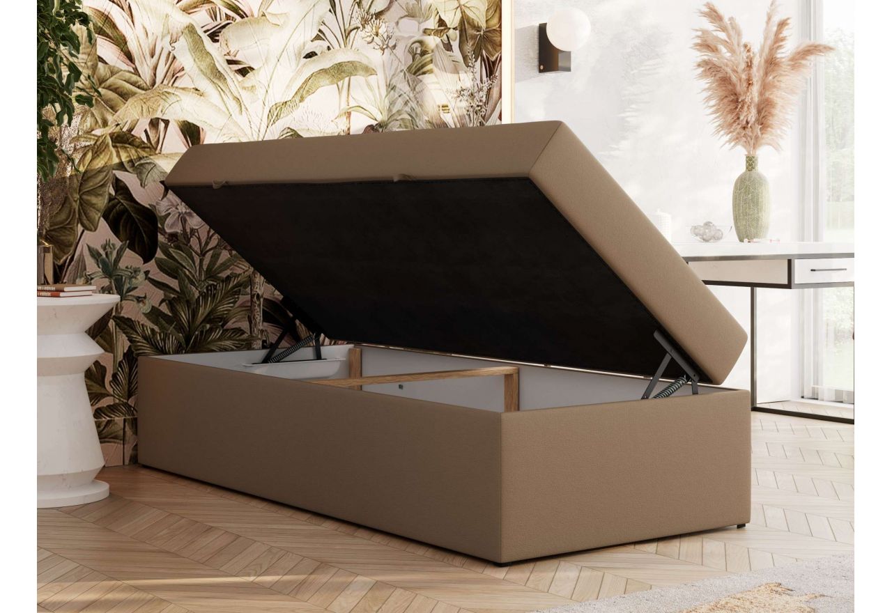 Łóżko kontynentalne ZERO 90x200 - H3 - brązowy, ekoskóra - topper Visco