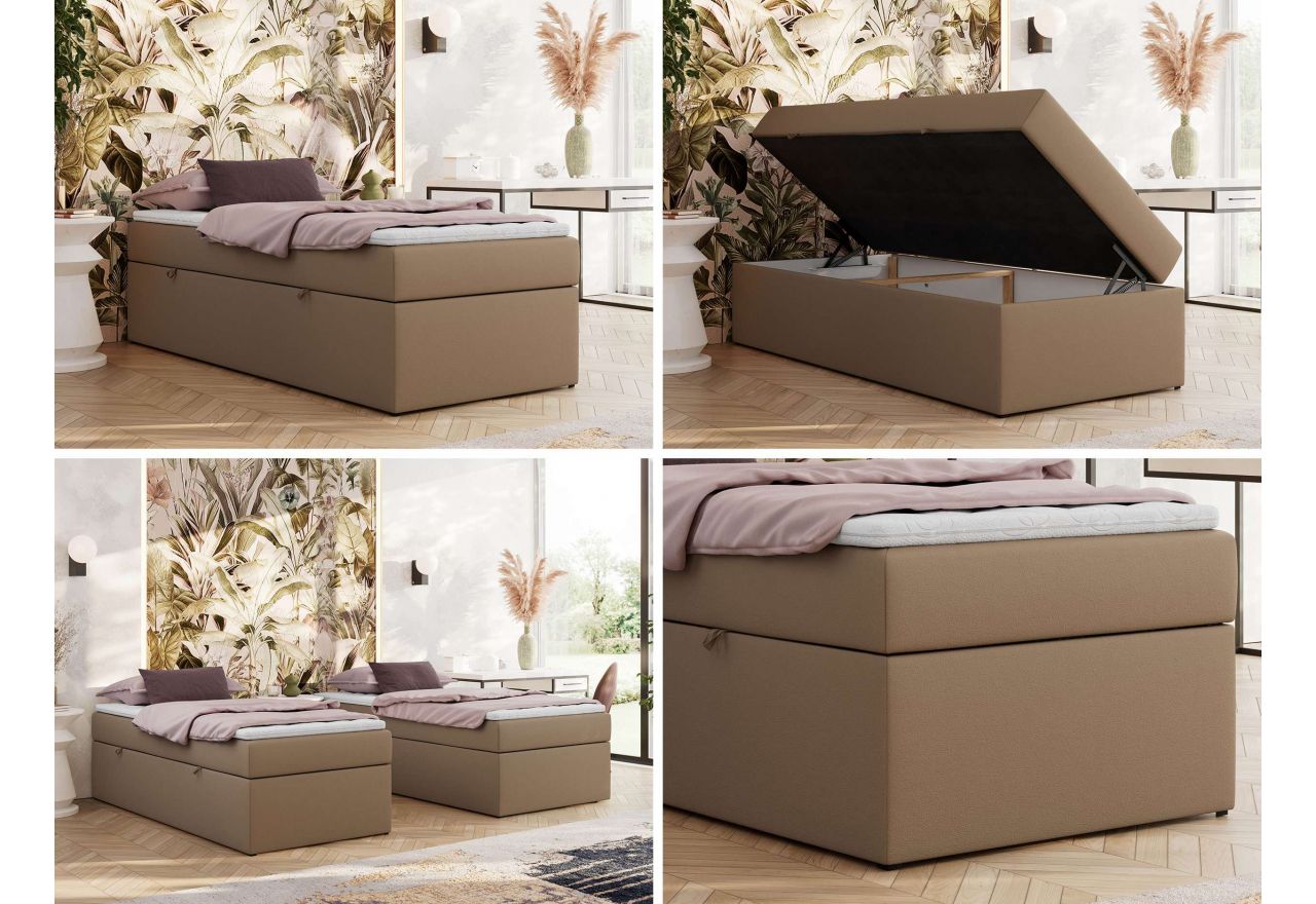 Łóżko kontynentalne ZERO 90x200 - H3 - brązowy, ekoskóra - topper Visco