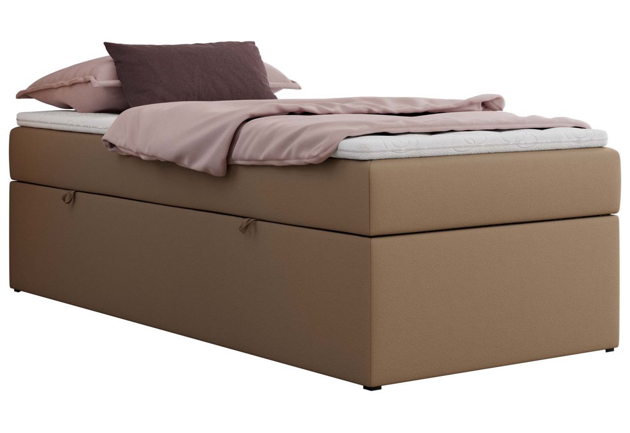 Łóżko kontynentalne ZERO 90x200 - H3 - brązowy, ekoskóra - topper Visco