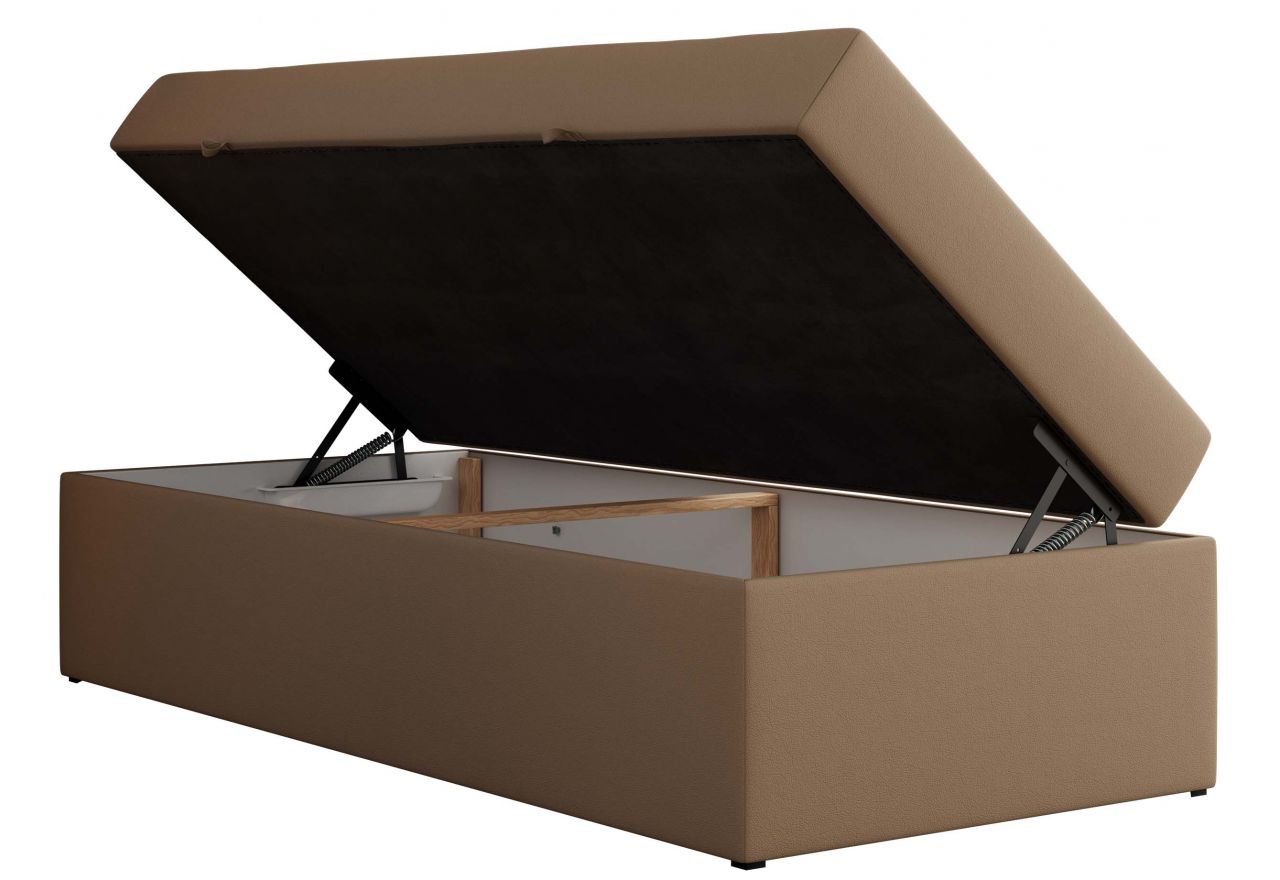 Łóżko kontynentalne ZERO 90x200 - H3 - brązowy, ekoskóra - topper Visco