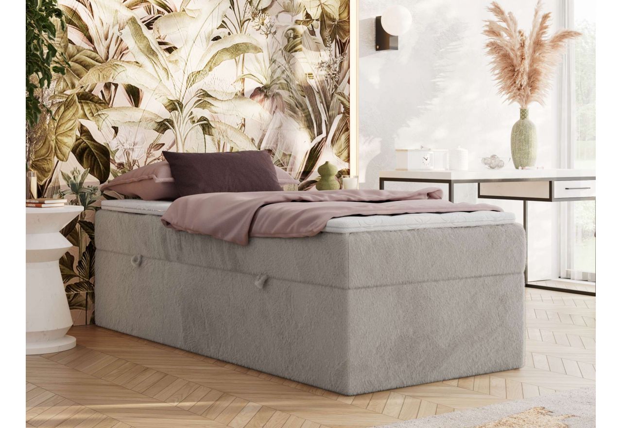 Łóżko kontynentalne ZERO 90x200 - H3 - jasnoszary, plusz - topper Visco