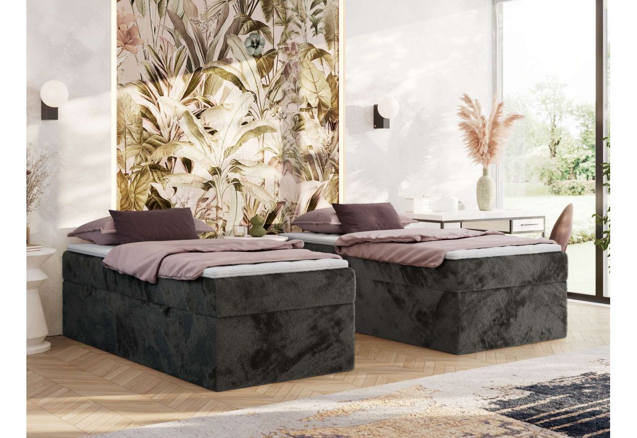 Łóżko kontynentalne ZERO 90x200 - H3 - ciemnoszary, plusz - topper Visco