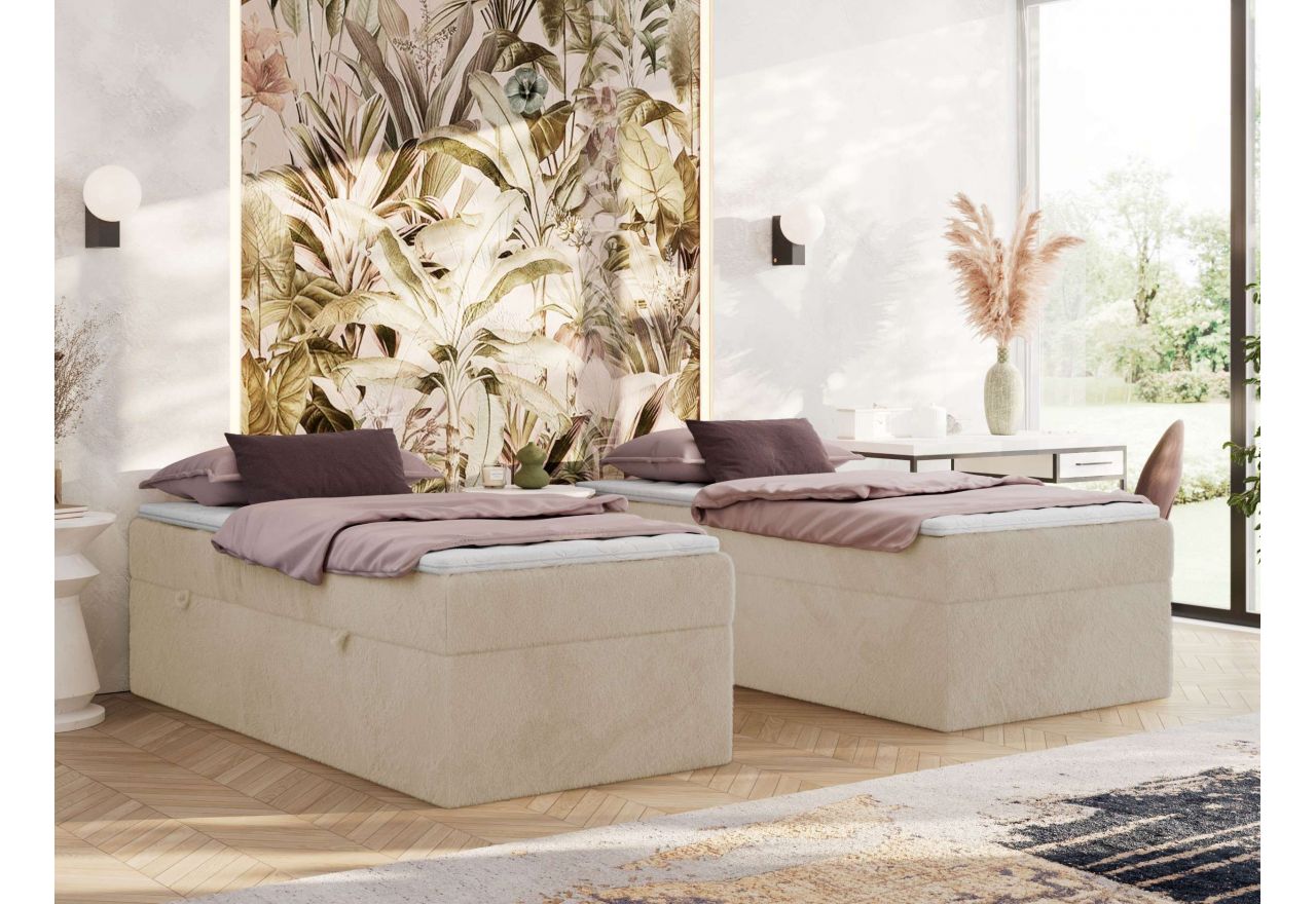 Łóżko kontynentalne ZERO 90x200 - H3 - kremowy, plusz - topper Visco