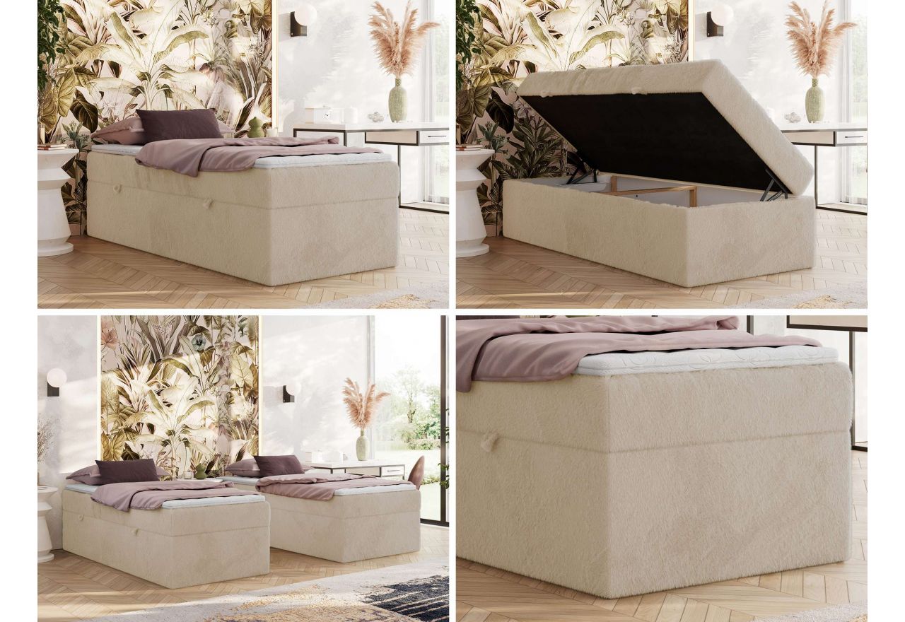 Łóżko kontynentalne ZERO 90x200 - H3 - kremowy, plusz - topper Visco