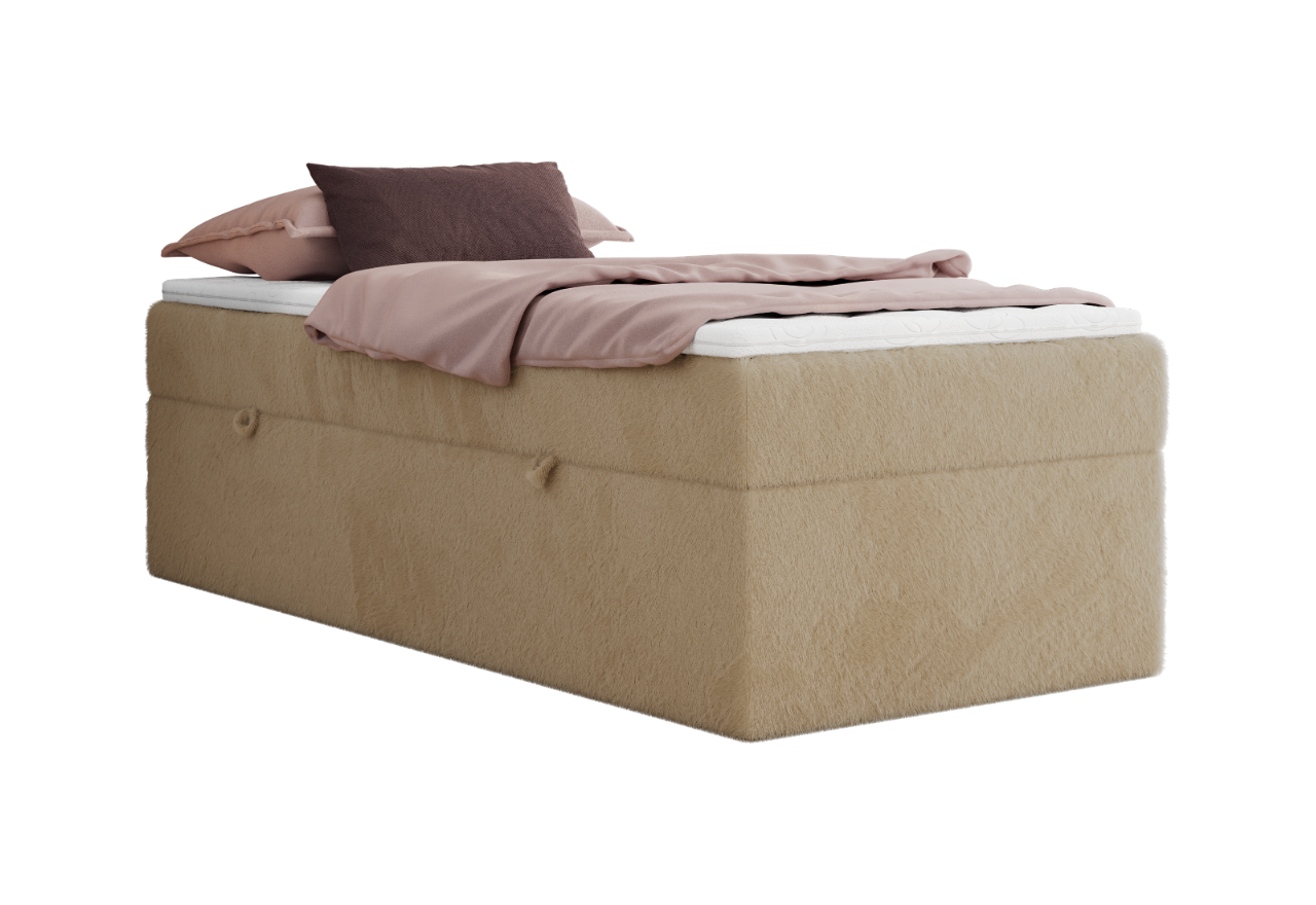 Łóżko kontynentalne ZERO 90x200 - H3 - beżowy, plusz - topper Visco