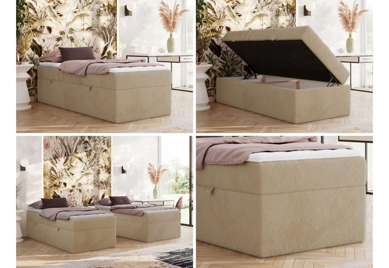 Łóżko kontynentalne ZERO 90x200 - H3 - beżowy, plusz - topper Visco