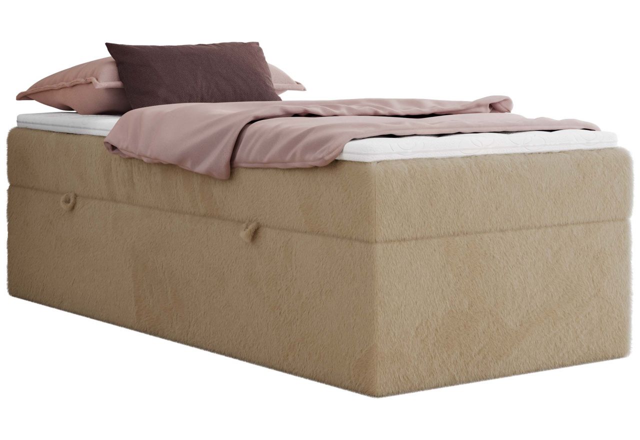 Łóżko kontynentalne ZERO 90x200 - H3 - beżowy, plusz - topper Visco