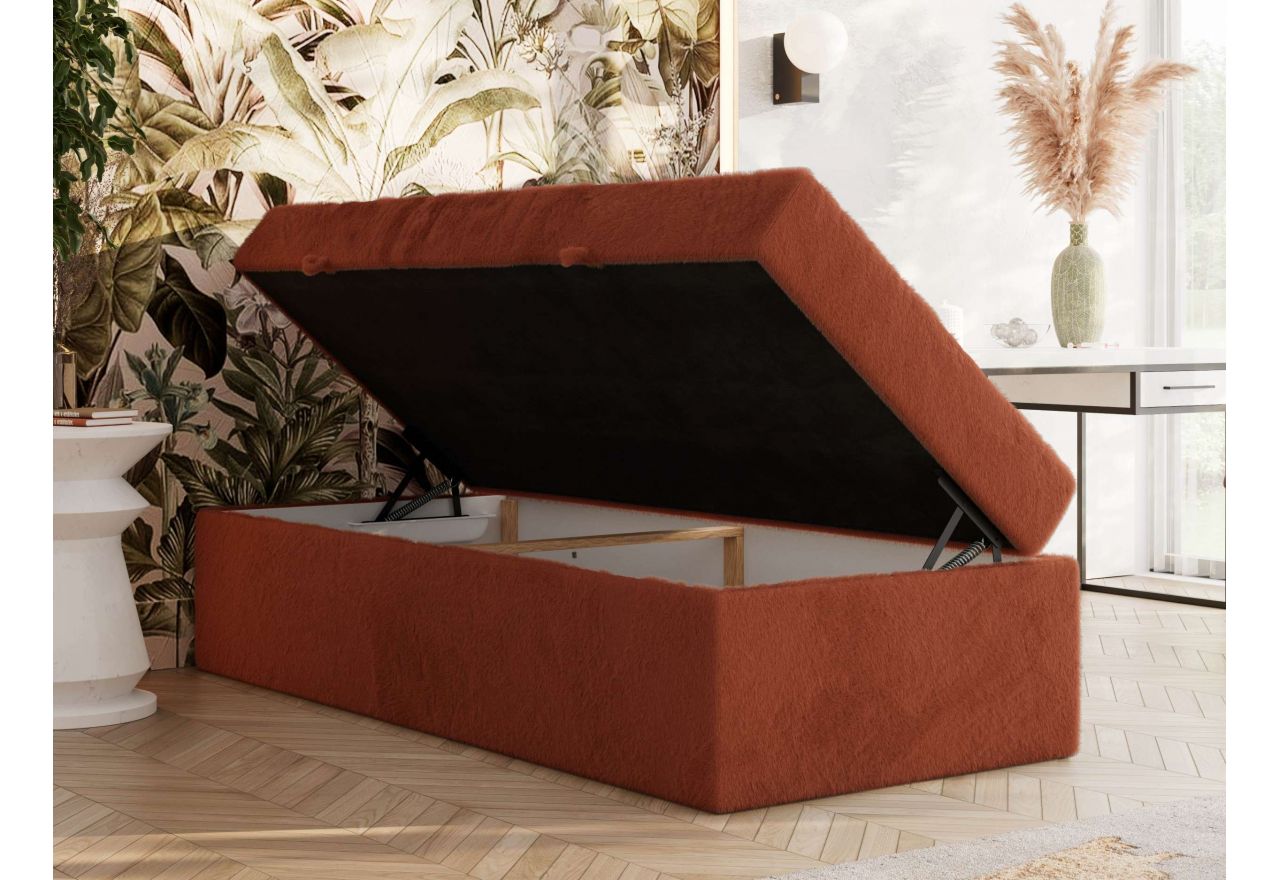 Łóżko kontynentalne ZERO 90x200 - H3 - pomarańczowy, plusz - topper Visco