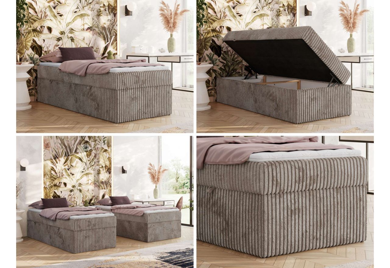 Łóżko kontynentalne ZERO 90x200 - H3 - jasnobrązowy, sztruks - topper Visco