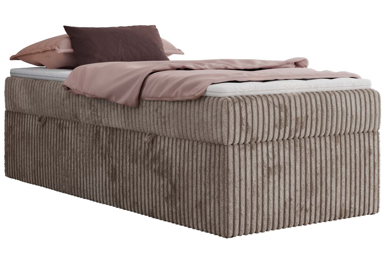 Łóżko kontynentalne ZERO 90x200 - H3 - jasnobrązowy, sztruks - topper Visco