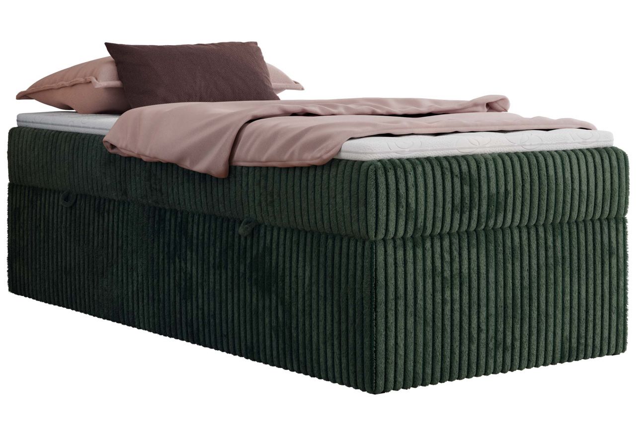 Łóżko kontynentalne ZERO 90x200 - H3 - ciemnozielony, sztruks - topper Visco