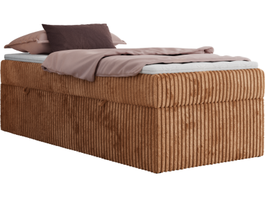 Łóżko kontynentalne ZERO 90x200 - H3 - pomarańczowy, sztruks - topper Visco