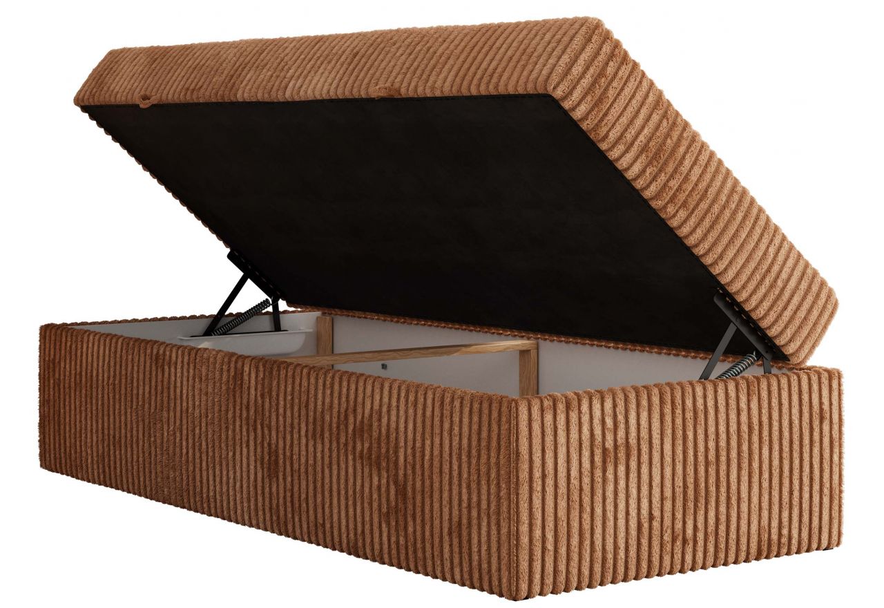 Łóżko kontynentalne ZERO 90x200 - H3 - pomarańczowy, sztruks - topper Visco