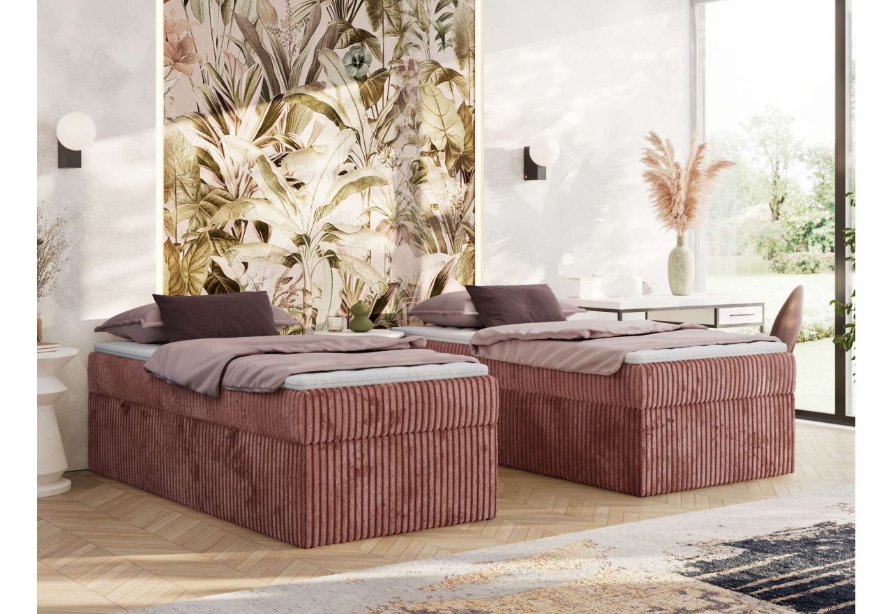 Łóżko kontynentalne ZERO 90x200 - H3 - różowy, sztruks - topper Visco