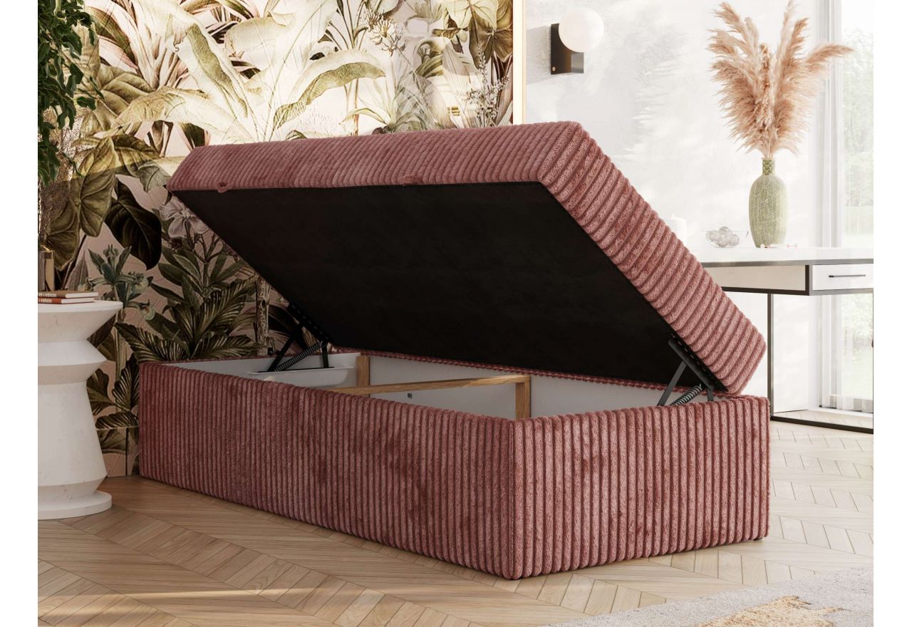 Łóżko kontynentalne ZERO 90x200 - H3 - różowy, sztruks - topper Visco