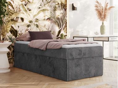 Łóżko kontynentalne ZERO 90x200 - H3 - szary, sztruks - topper Visco