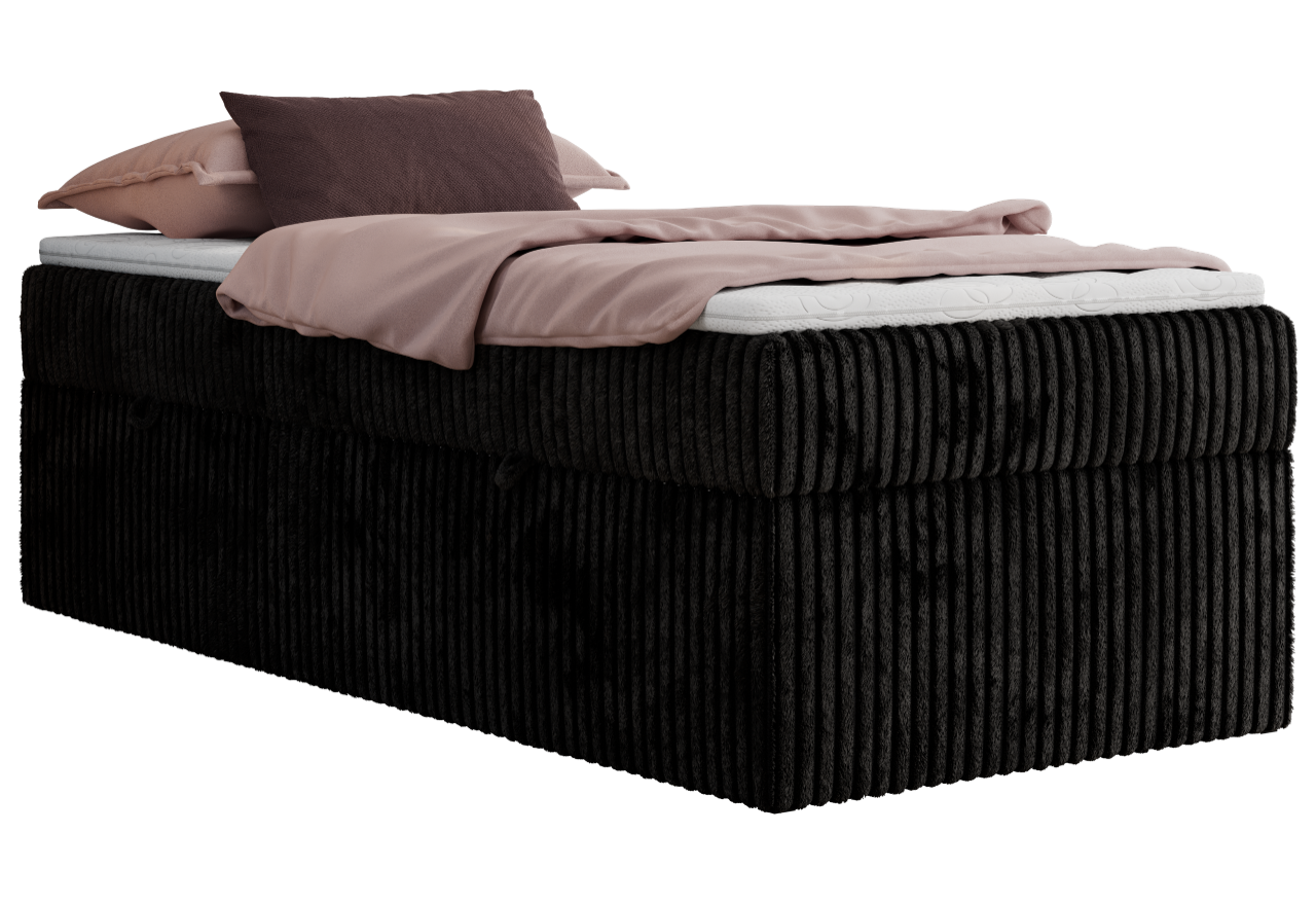 Łóżko kontynentalne ZERO 90x200 - H3 - czarny, sztruks - topper Visco