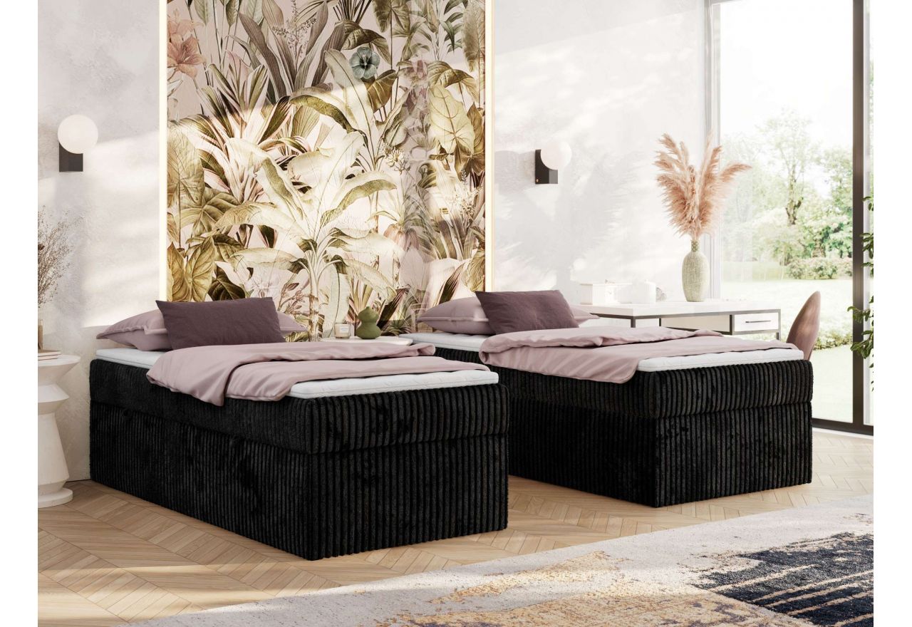 Łóżko kontynentalne ZERO 90x200 - H3 - czarny, sztruks - topper Visco