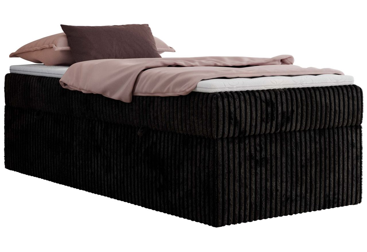 Łóżko kontynentalne ZERO 90x200 - H3 - czarny, sztruks - topper Visco