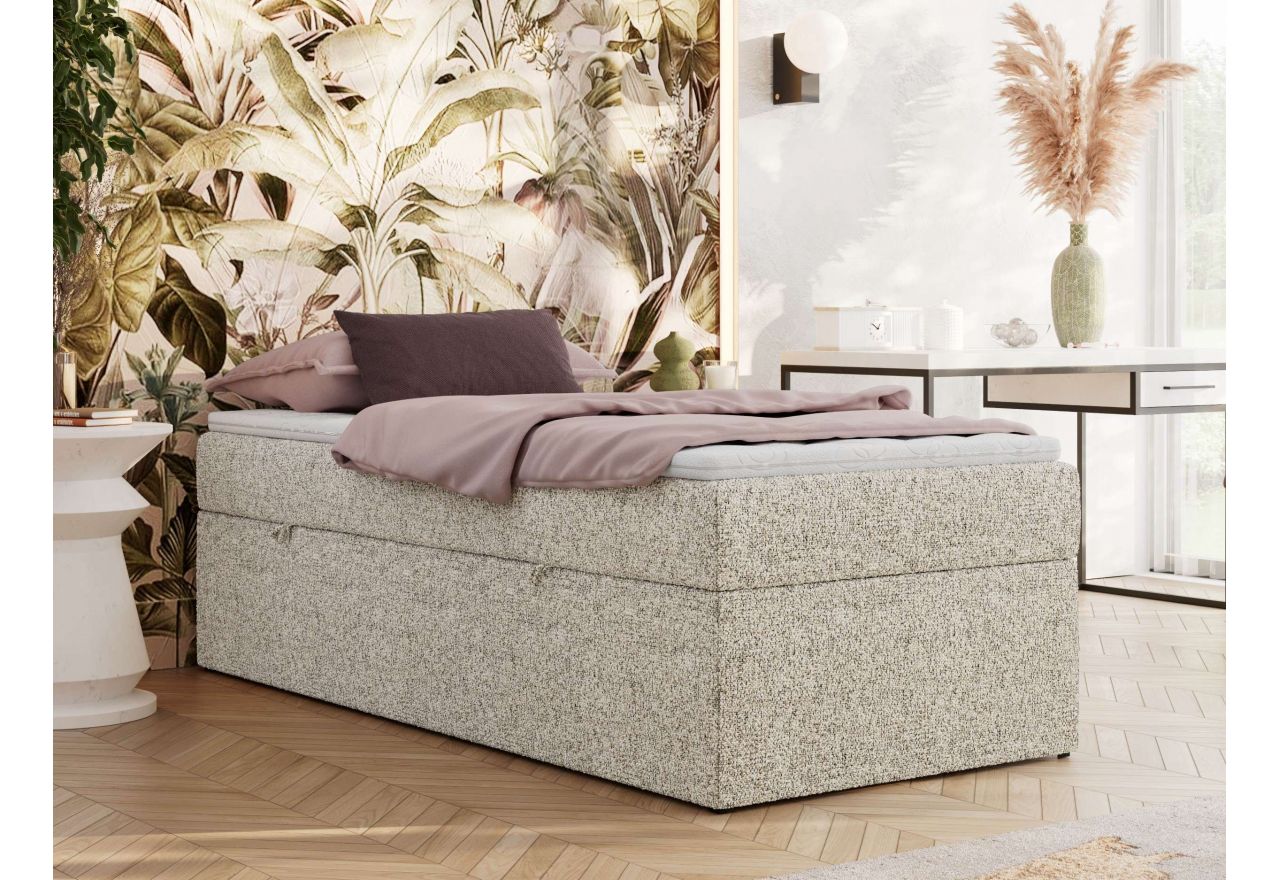 Łóżko kontynentalne ZERO 90x200 - H3 - beżowy, struktura - topper Visco