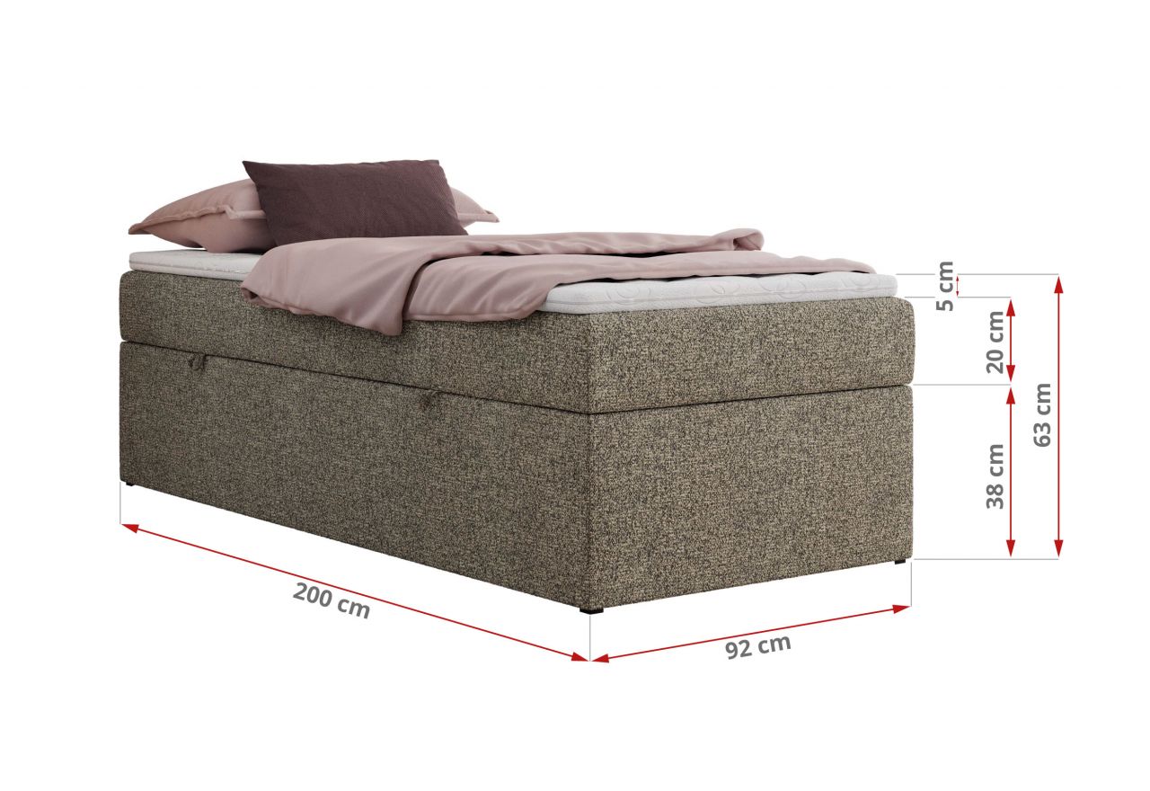 Łóżko kontynentalne ZERO 90x200 - H3 - szary, struktura - topper Visco