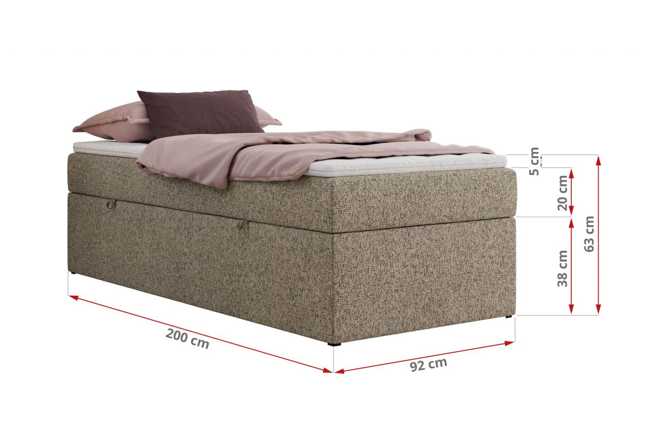 Łóżko kontynentalne ZERO 90x200 - H3 - ciemnobeżowy, struktura - topper Visco